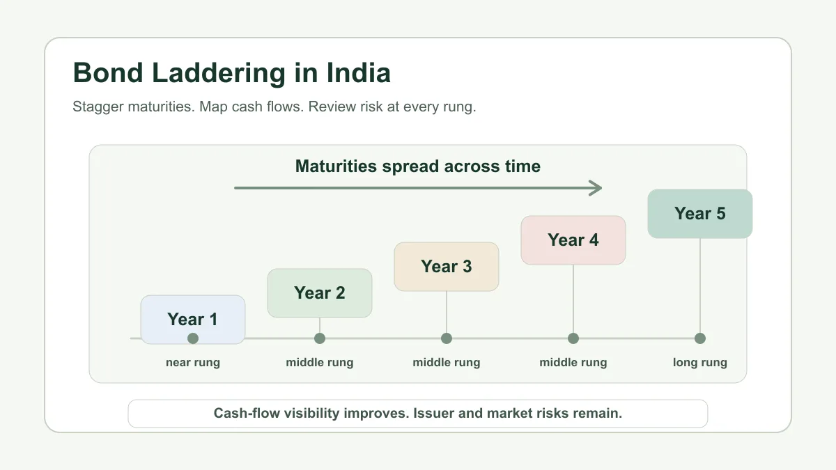 Bond laddering in India with staggered maturities for regular income planning.