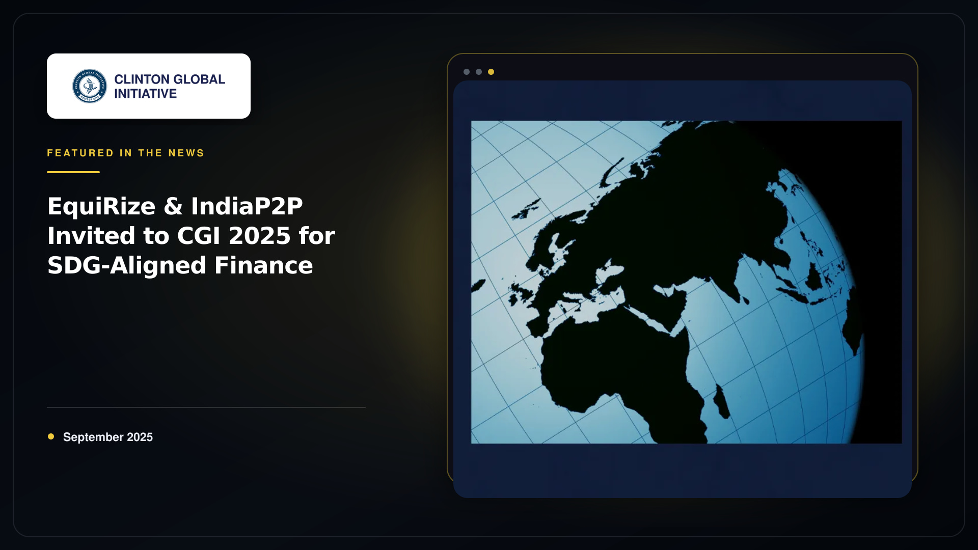 EquiRize & IndiaP2P Invited to CGI 2025 for SDG Finance | EquiRize