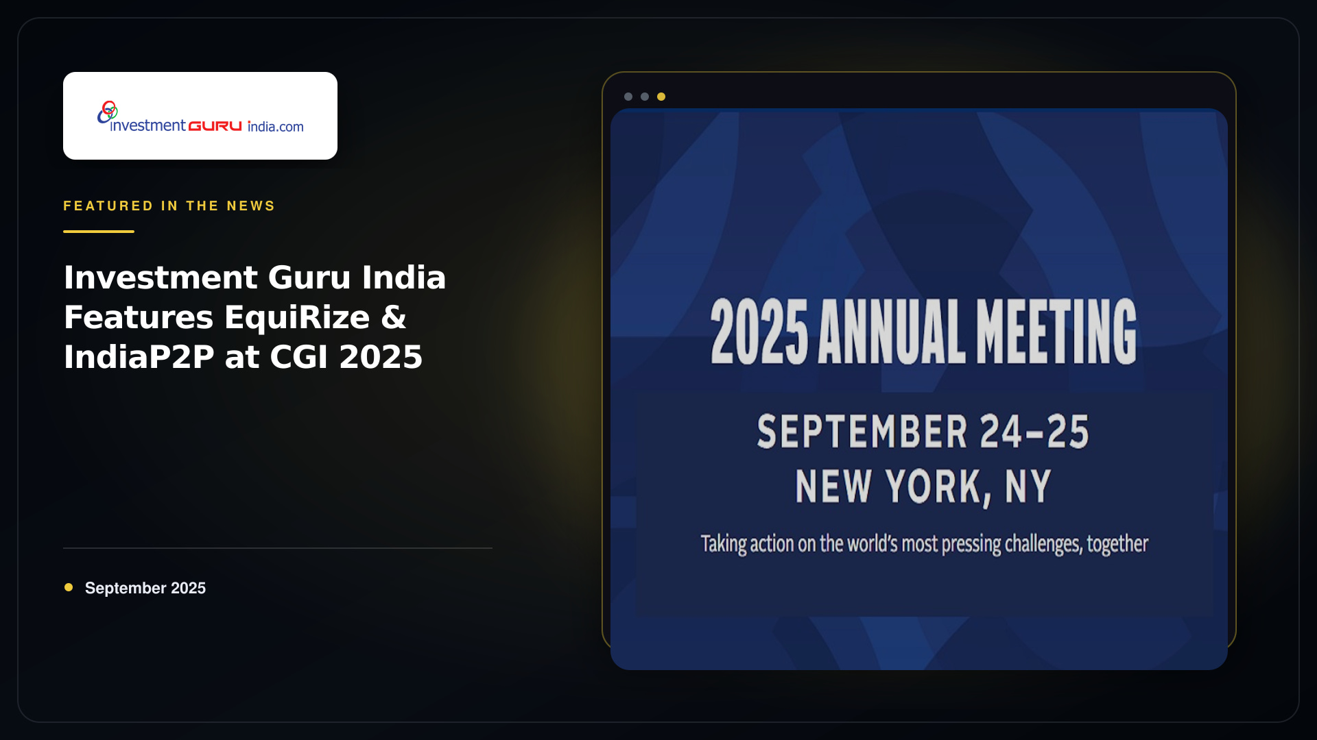 EquiRize & IndiaP2P Join CGI 2025 to Advance SDG Finance | EquiRize