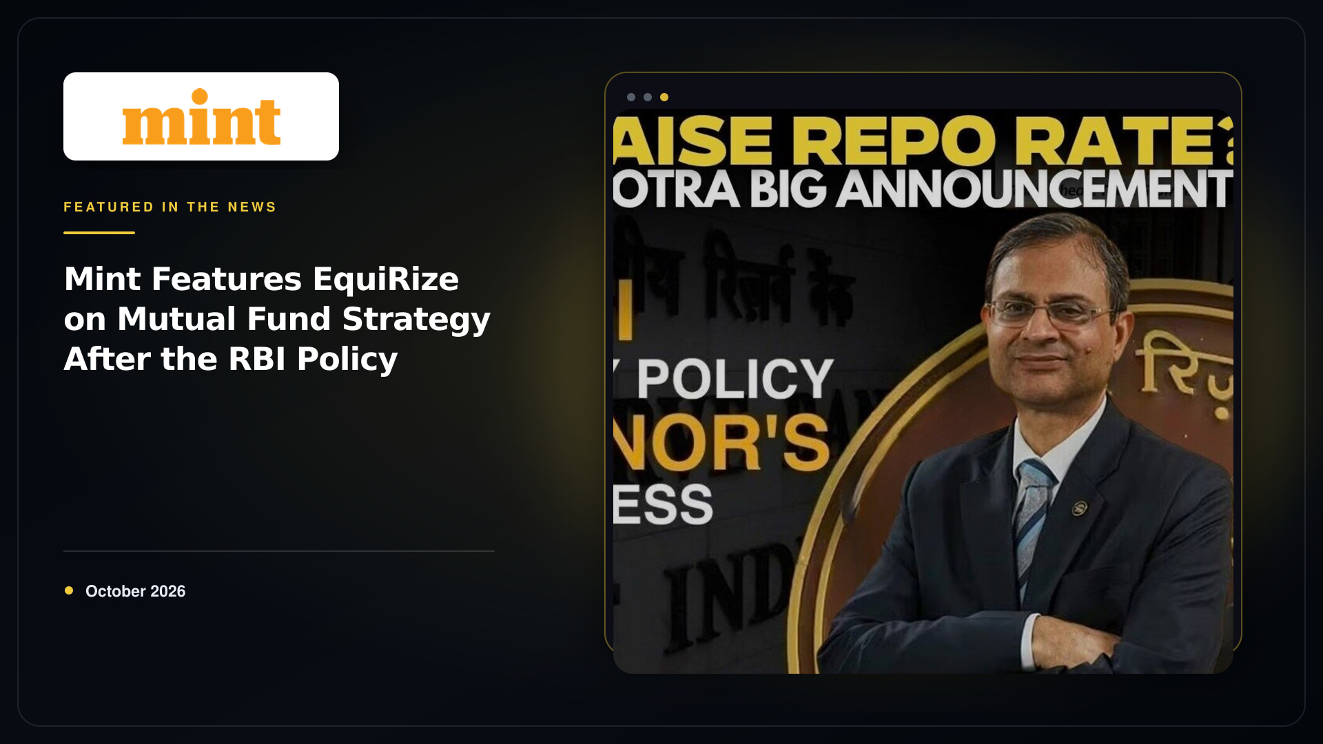 Mint Features EquiRize on RBI Policy Scenarios and Portfolio Allocation